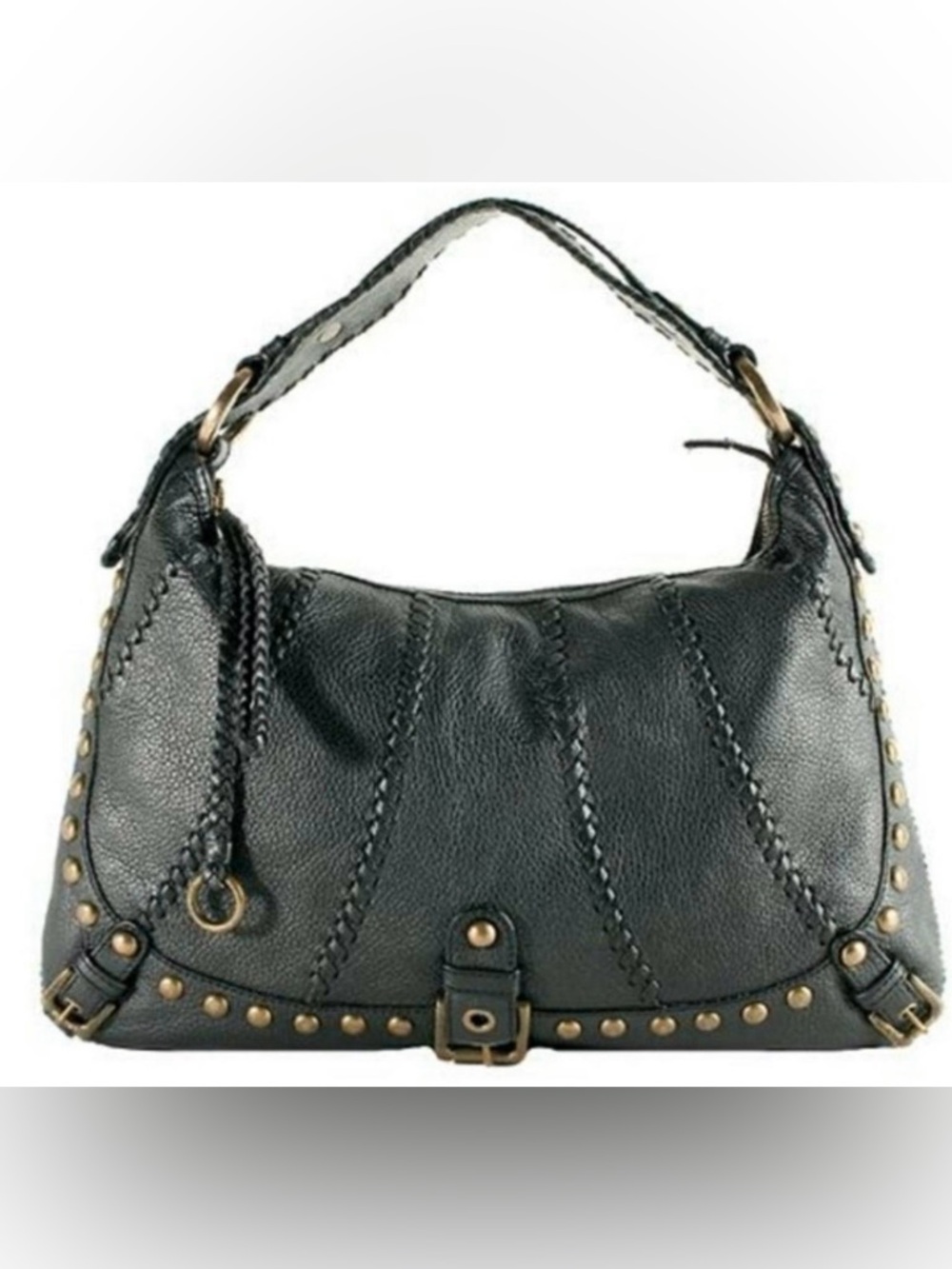 Isabella Fiore Black Leather Studded Shoulder Bag